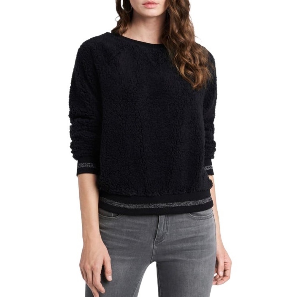 1. State Teddy long Sleeve Crewneck Pullover Rich Black and Silver Medium New